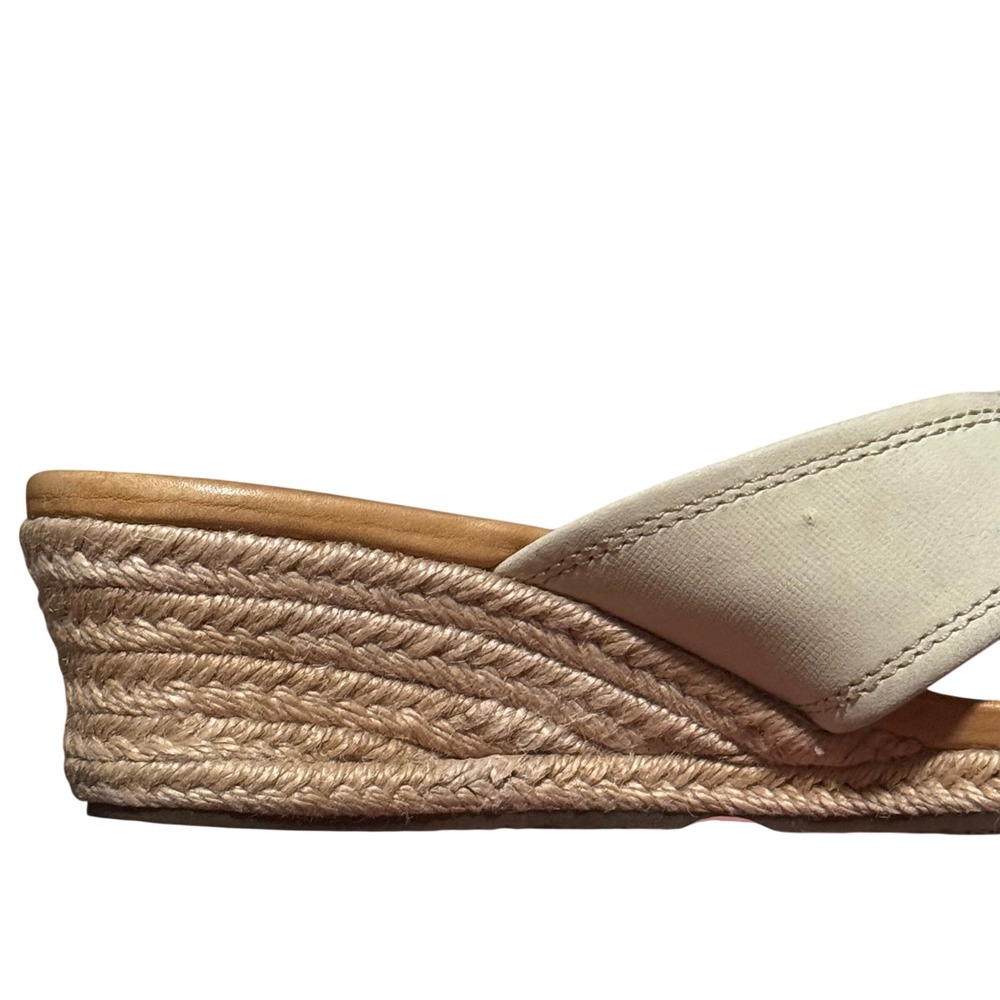 UGG Gwyn Beige Leather Espadrille Wedge Slide Sandals Women's Size 7 - Picture 9 of 13